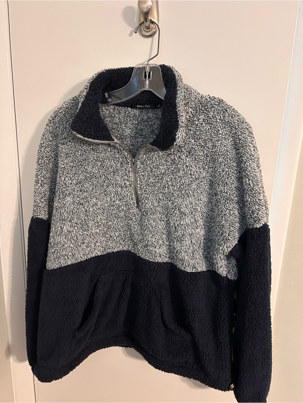 Gray and Black Sherpa Half-Zip Pullover Sweater